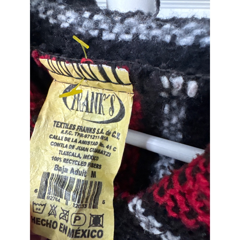Franks Red Black Striped Baja Hoodie Mexican Jerka Pullover Recycled Fibers M - Picture 2 of 5